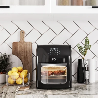 HOMCOM Freidora sin Aceite 3 en 1 12L 1800W Horno de Aire Deshidratador con 8 Programas Pantalla Digital 35x33,5x40 cm Negro