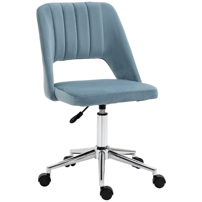 Vinsetto Schreibtischstuhl, Höhenverstellbar Homeoffice Stuhl ohne Armlehne, drehbar Bürostuhl mit Samtoptik, Ergonomisch Schminkstuhl für Schlafzimmer, Arbeitszimmer, Blau