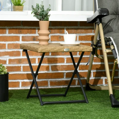 Outsunny Polyrattan Balkontisch, klappbar, Stahlrahmen, pflegeleicht, 40x40x40 cm, Natur