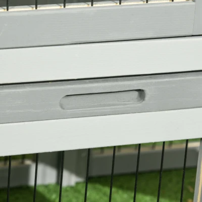 PawHut Conejera Exterior de Madera 150x52x68 cm Jaula para Conejos Grande con Techo Abatible Bandeja Extraíble y Rampa Gris(m-8)