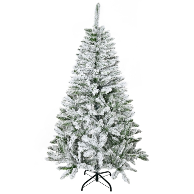 HOMCOM Künstlicher Weihnachtsbaum, Schnee-Effekt, flammenhemmend, Scharnierkonstruktion, Grün/Weiß