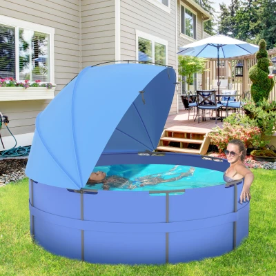 Outsunny Sonnenschutz für Pools, einfacher Aufbau, anpassbare Position, UV-Schutz, blau, 3 x 1,5 x 1,2 m