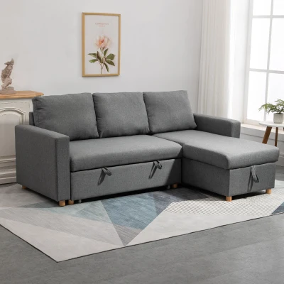 HOMCOM Canapé d'Angle Convertible Gris avec Coffre