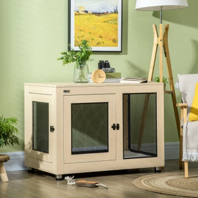 PawHut Hundebox Hundekäfig, Modernes Design, verriegelbar, 2 Türen, 94 cm x 60 cm x 71,5 cm, Natur + Schwarz