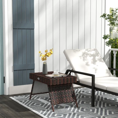Outsunny Gartentisch Outdoor-Couchtisch Outdoor-Beistelltisch, PE-Rattan, wetterbeständig, 60 cm x 41 cm x 41 cm,  Braun