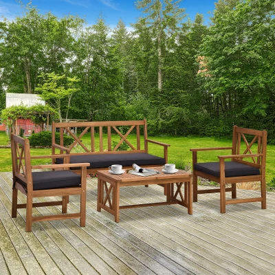 Outsunny Salotto da giardino 120cmx 59cmx82cm Legno, Grigio;