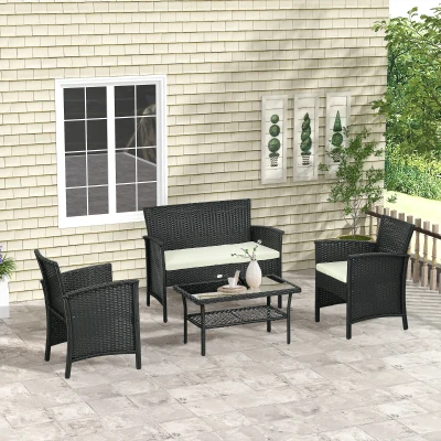 Outsunny Set in Rattan PE con 2 Poltrone Divano e Tavolino Nero