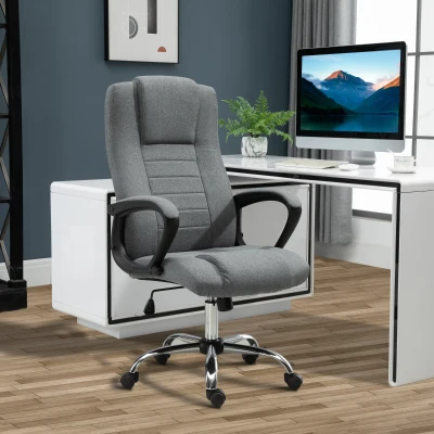 Vinsetto Swivel Office Chair Grey Linen Fabric Adjustable