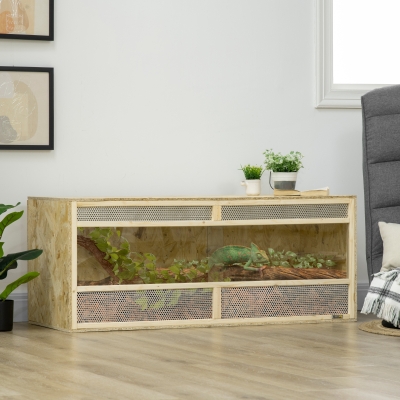 PawHut Terrarium für Reptilien/Amphibien, Glasschiebetüren, Lüftungsgitter, 120x50x50cm