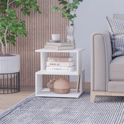 HOMCOM Beistelltisch Betttisch mit modernes Design, Couchtisch für Büro Wohnzimmer Esszimmer Arbeitszimmer, leicht zu montieren, Spanplatte, Weiß, 40x40x43 cm