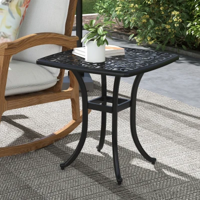 Outsunny Cast Aluminium Bistro Table Black with Umbrella Hole