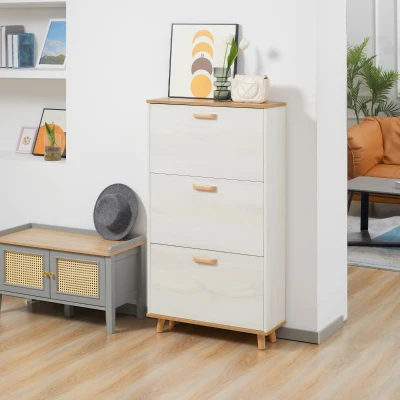 HOMCOM Narrow Shoe Cabinet 12 Pair Storage Cream White