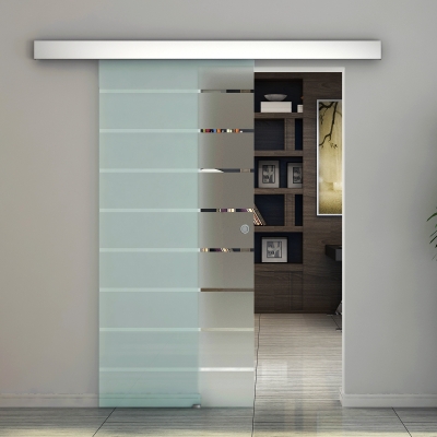 HOMCOM Porta scorrevole 90cm x 0.8cm x 205cm Vetro smerigliato con strisce