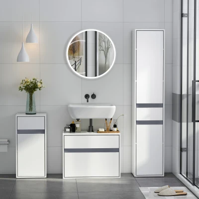 HOMCOM Colonna Bagno a 2 Armadietti Cassetto in Truciolato Bianco