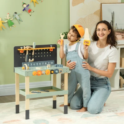 AIYAPLAY Spielwerkbank, mit Werkzeug-Set, robust, für 3-6 Jahre, 58 x 31 x 77,5 cm, Hellblau