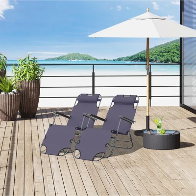 Outsunny 2 Chaises Longues Pliables Dossier Inclinable Noir
