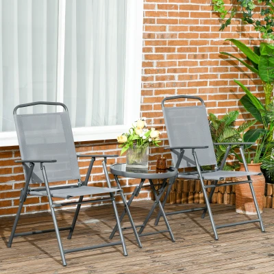 Outsunny Outdoor-Bistro-Möbel-Set Garten-Bistro-Garnitur Klappbares Bistro-Set, 53,5 cm x 64 cm x 93 cm, Hellgrau