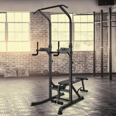 HOMCOM Station Musculation Pliable Acier Noir avec Banc et Barre