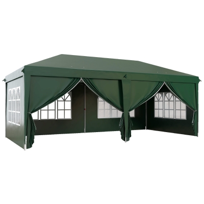 Outsunny Pop-Up Gazebo 3x6m with Curtains Dark Green
