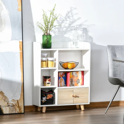 HOMCOM Buffet Scandinave Blanc Chêne Clair MDF Rangement