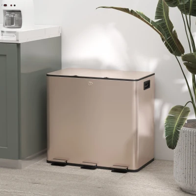 HOMCOM 45L Stainless Steel Triple Compartment Bin Gold