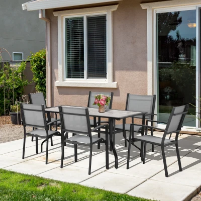 Outsunny 7-Piece Garden Dining Set Grey Table & Chairs