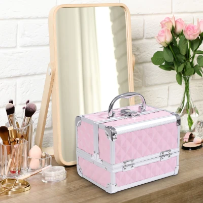 HOMCOM Mallette Maquillage 20x15x15cm Rose avec Miroir