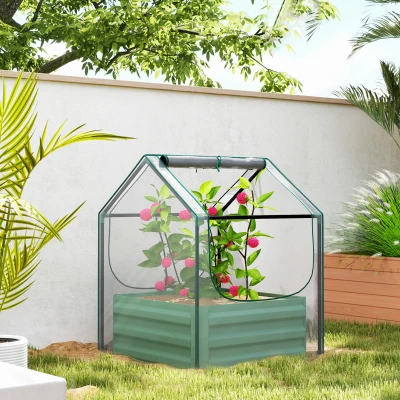 Raised Garden Bed with Mini Greenhouse 70L x 70W x 90Hcm Clear and Green