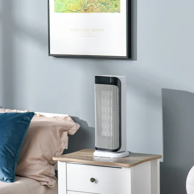 HOMCOM Chauffage 1000W/2000W Oscillant Télécommande Blanc