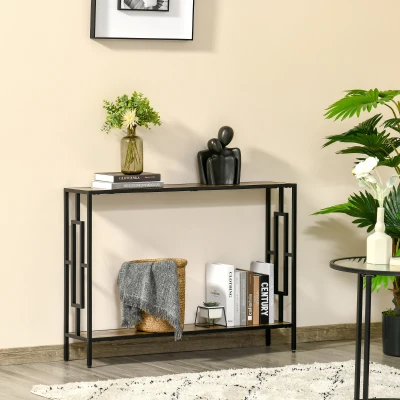 HOMCOM Industrial Console Table Rustic Brown with Shelf