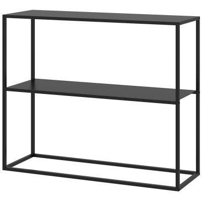HOMCOM Table Console Industrielle 2 Étagères Acier Noir 90x30x75 cm