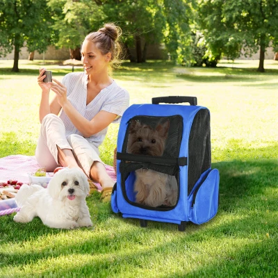 PawHut Pet Travel Backpack Carrier with Trolley Blue