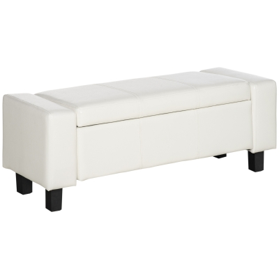 HOMCOM Banc Coffre Blanc Capitonné 106x40cm