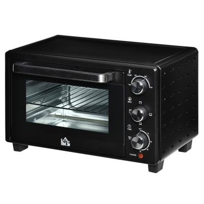 HOMCOM Mini four 1400 W 21 L - thermostat 230°C max - minuteur 60 min - 3 modes de cuisson - 4 accessoires inclus - acier inox. métal verre trempé noir