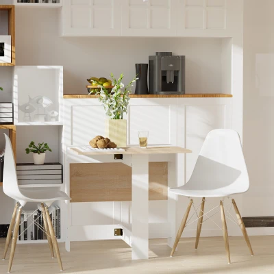 HOMCOM Table Cuisine Pliable Bois Chêne/Blanc 103x76cm