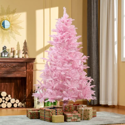 HOMCOM 6FT Artificial Christmas Tree Pink Holiday Decoration