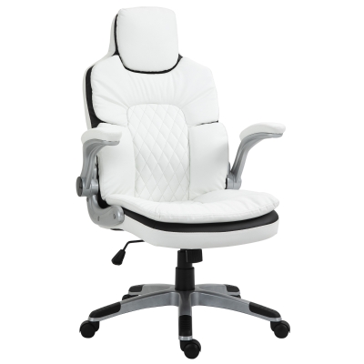 HOMCOM Fauteuil Bureau Racing Pivotant Blanc Noir