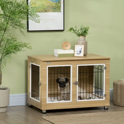 PawHut Cage Chien Pied Acier/Coussin Bois 90x58cm