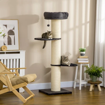 PawHut Arbre Chat Sisal 2 Plateformes Panier Gris