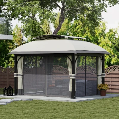 Outsunny Gazebo da Giardino 4x3 m con Zanzariere Grigio Chiaro