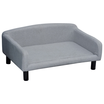 PawHut Hundesofa aus Samt mit Rückenlehne Hundebett Holzbeine für mittle Hunde 82 x 54 x 36 cm Hellgrau