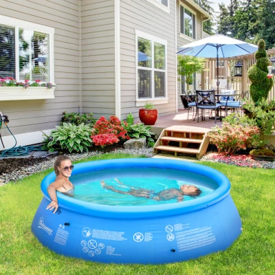 Outsunny Piscina Inflable Familiar para 3-4 Personas Redonda 4,000 Litros Ø274x76 cm con Inflador de Mano Azul