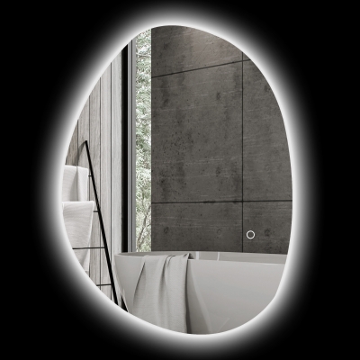 HOMCOM 70 x 50 cm Asymmetrischer Badspiegel mit LED-Licht, Smart Touch Schalter, Anti-Beschlag-Funktion, Silber
