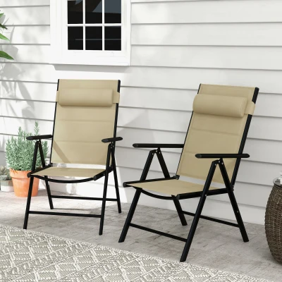 Outsunny Padded Garden Chairs Set of Two Khaki
