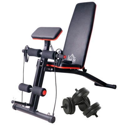 HOMCOM Banc Musculation Pliable Réglable + Haltères 20kg Noir