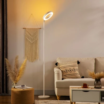 HOMCOM Lámpara de Pie Inteligente WiFi Lámpara Moderna con LED Regulable RGB 42W para Salón Dormitorio Ø25x168cm Blanco