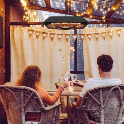 Outsunny Infrarotstrahler 2000 Watt Heizstrahler mit Fernbedienung 3 Heizstufen Schutzhülle LED-Anzeige IP45 Wärmestrahler Terrassenstrahler Standheizer Infrarotheizung Schwarz