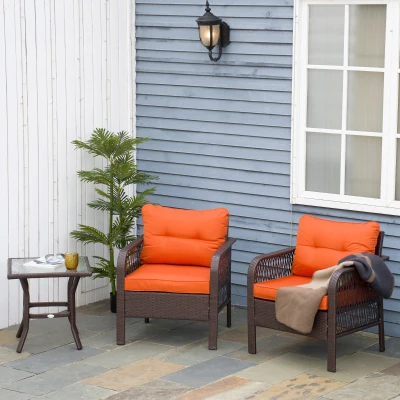 Outsunny Rattan Bistro Set with Cushions Glass Top Orange