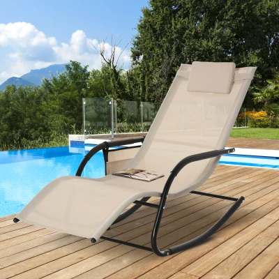 Outsunny Schaukelstuhl Schwingsessel Gartenstuh Schaukelliege Metall Mesh Beige 150 x 62 x 88 cm