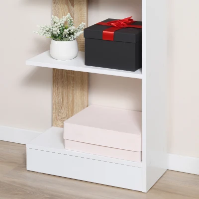 HOMCOM Estantería de Almacenaje con 5 Estantes Librería Multiusos para Estudio Oficina con Base Elevada Diseño Elegante 45x21x170 cm Blanco y Roble(m-9)
